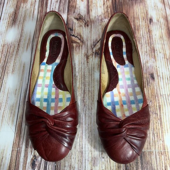 Born LILLY Womens Size 8 Red Leather Ballet Flats Shoes Slip On Loafers - Picture 3 of 13